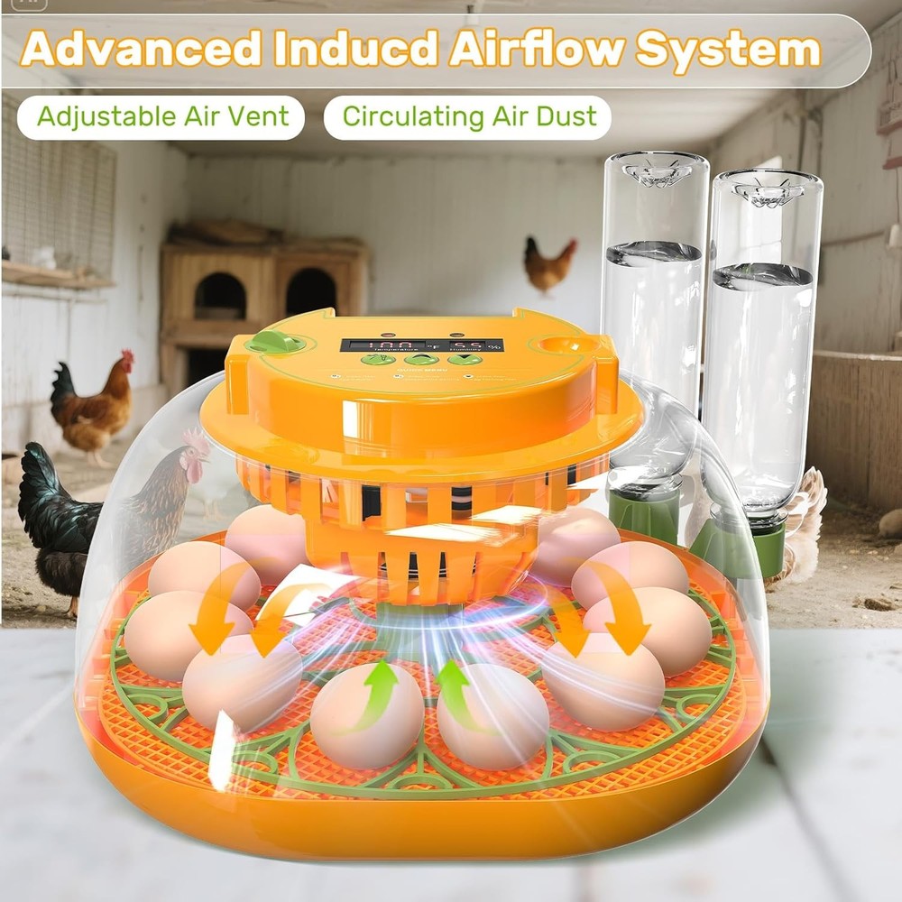 Incubators for Hatching Eggs, 12 Egg Incubator with Automatic 12 eggs, Orange