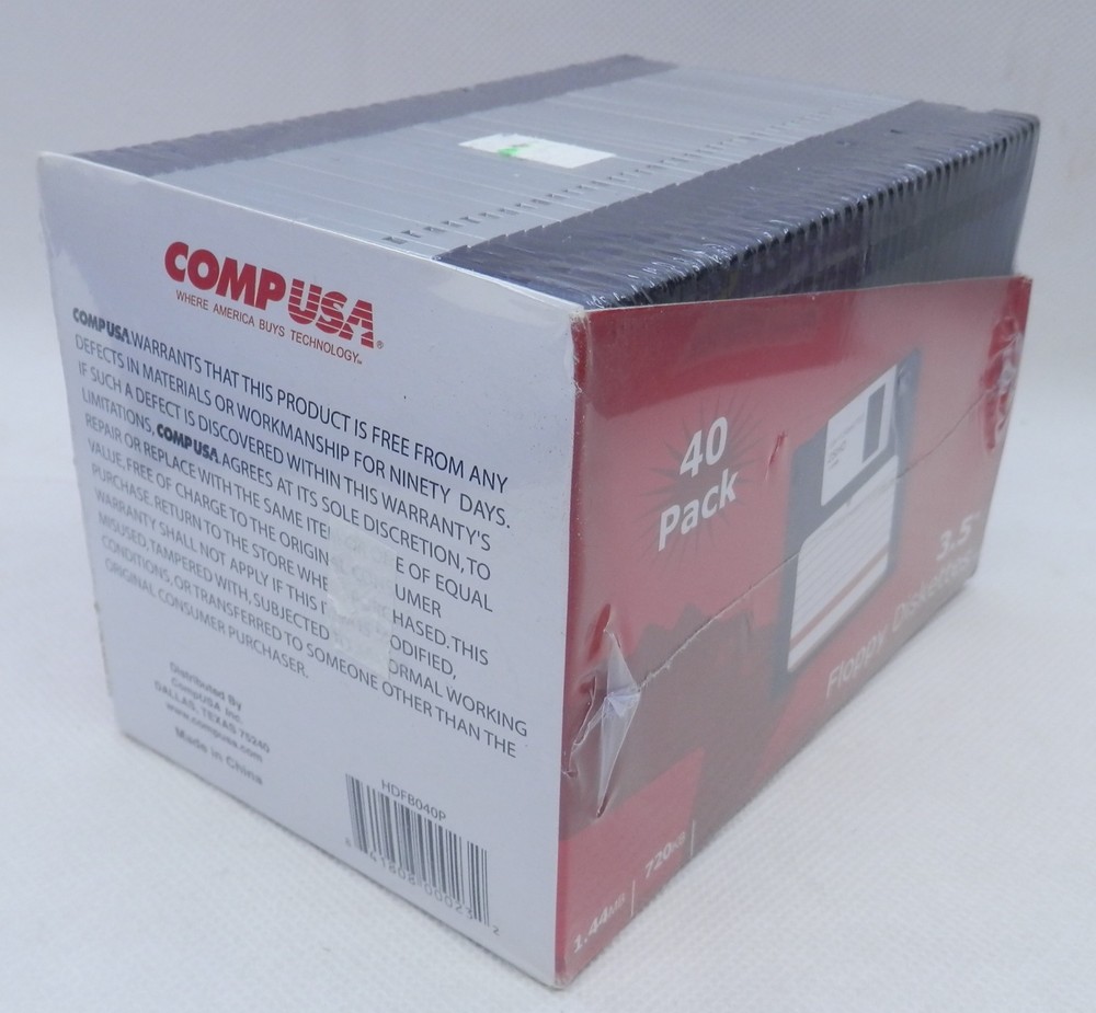 Vintage COMPUSA 2HD 3½" Floppy Disk 1.44 MB 40 Pack PC Formatted Diskettes
