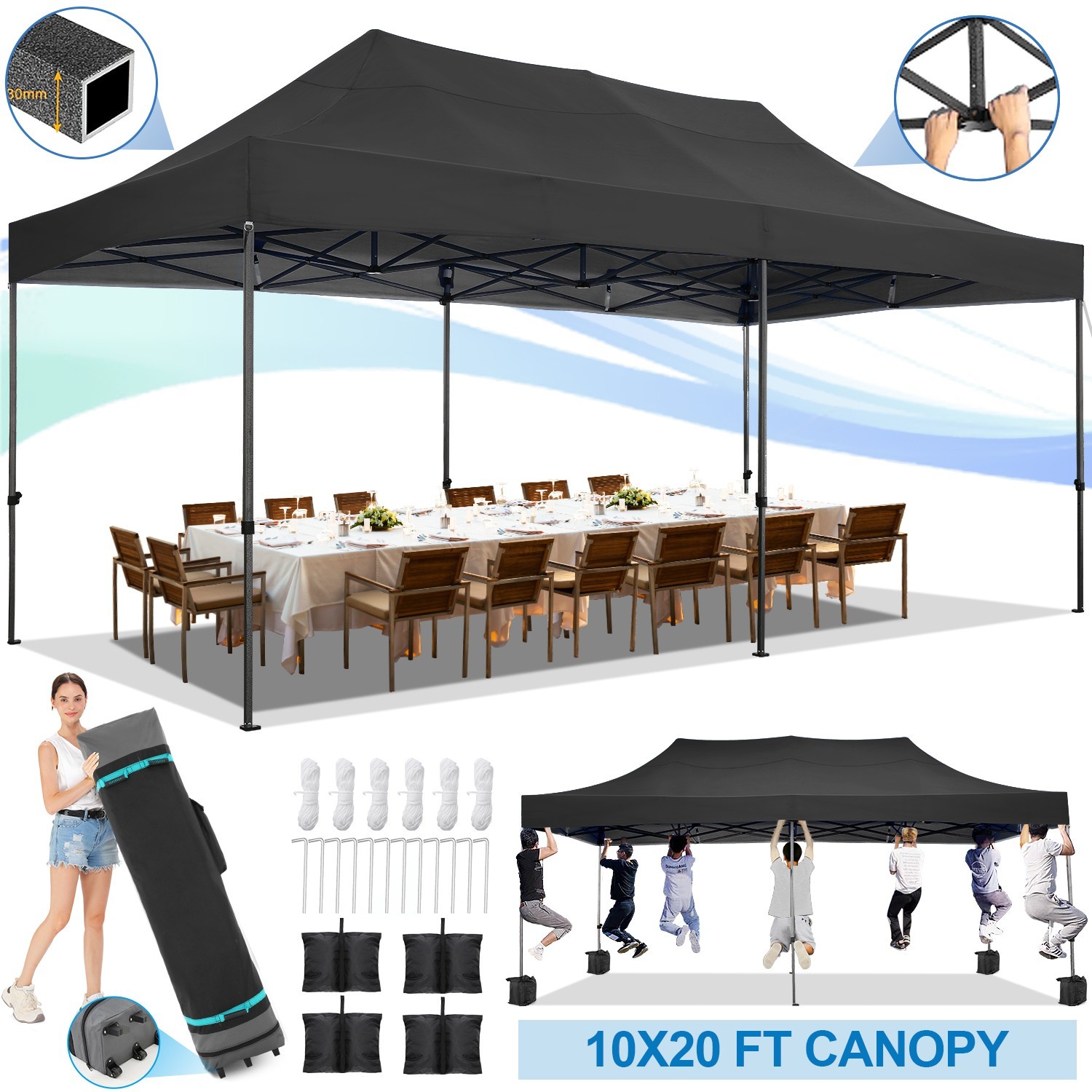 10x20ft Heavy Duty Pop up Canopy Tent Waterproof Outdoor Wedding Party Gazebo