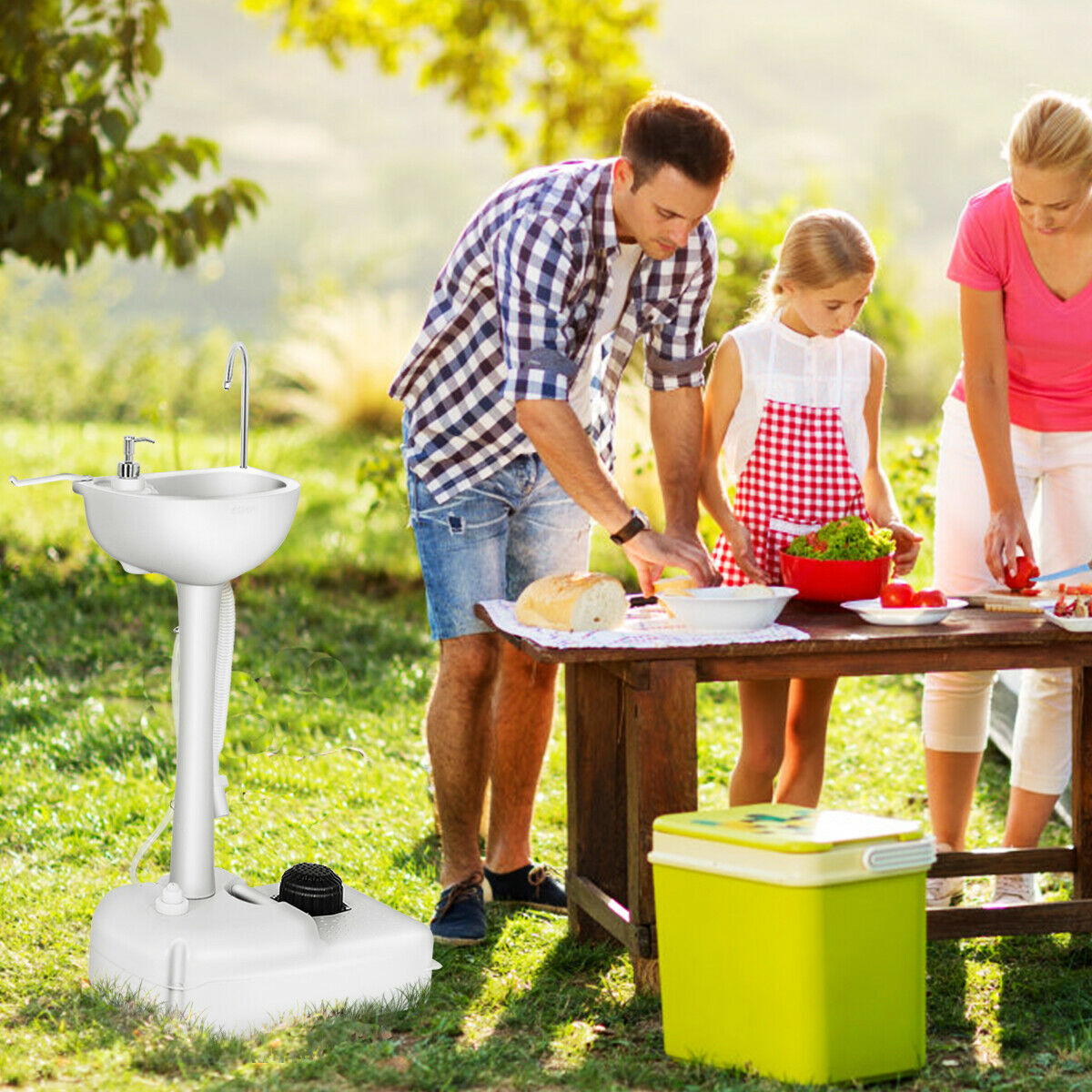 Portable Wash Station with Wheels Garden Camping Washing Station Hand Wash Basin