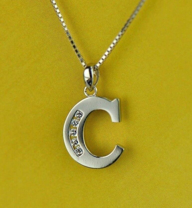 925 Sterling Silver Initial Letter CZ Pendant