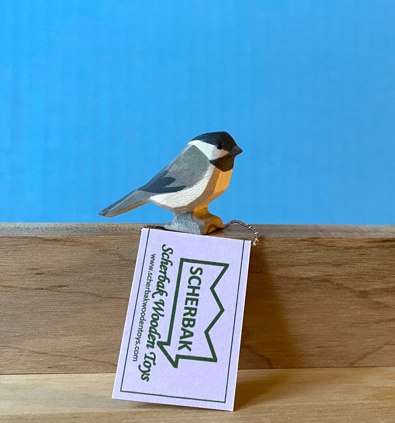 Chickadee bird, hand made Waldorf wooden toy figure Ostheimer type Scherbak