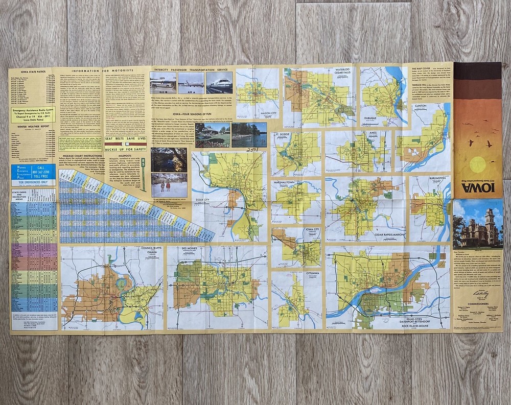 1977 Iowa State Transportation Map Highway Road Map