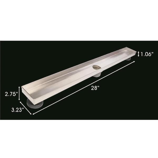 RELN 28 in. Matte Black Shower Drain Linear Square Pattern Drain Cover