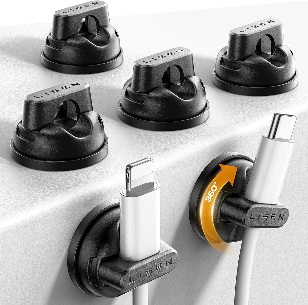 LISEN 360° Rotating Magnetic Cable Clips, 6-pack, rotatable
