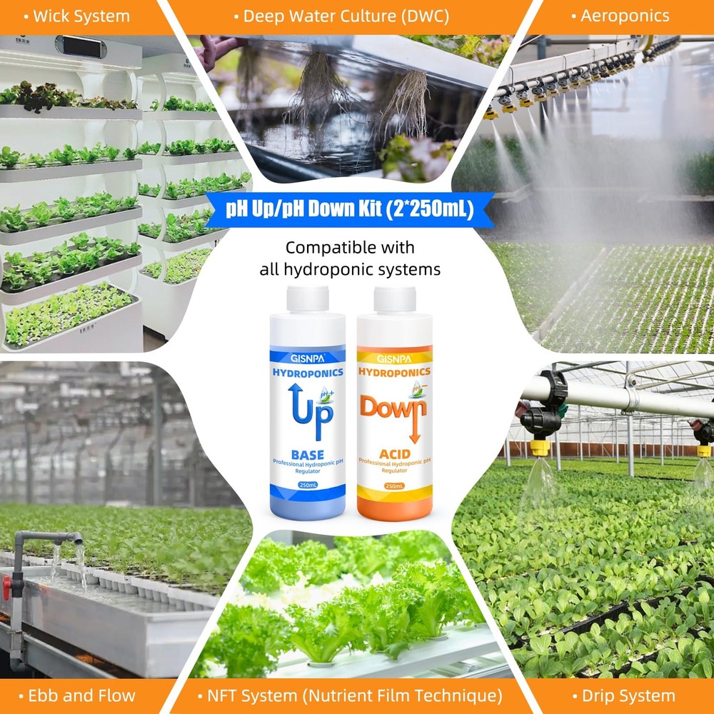 GISNPA pH Down & Up for Hydroponics, Control Kit Hydroponic blue
