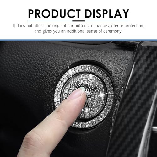 Pack-2 Bling Rhinestone Start Button Cover, Push to Start Button Cover Crystal