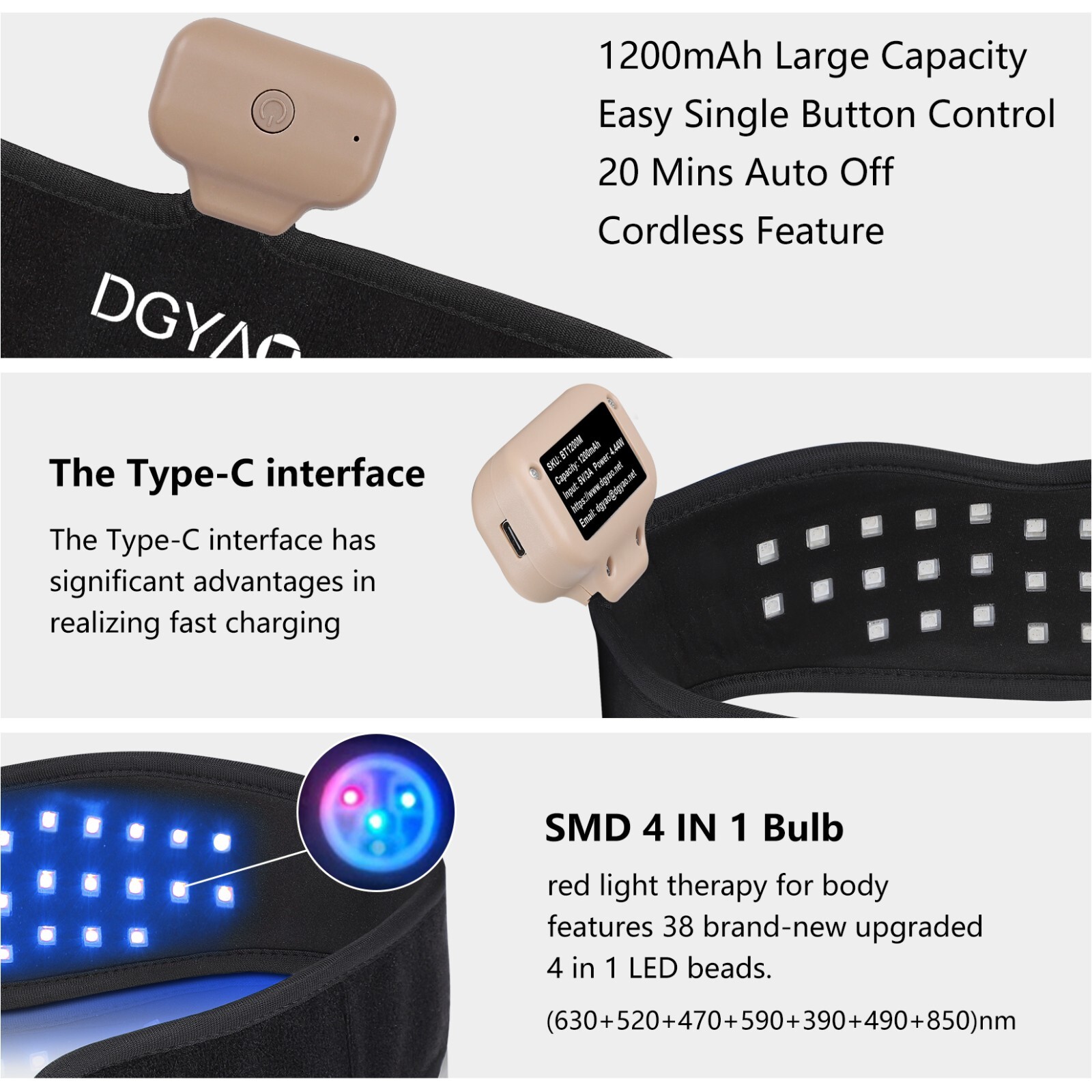 8 Colors Red Light Therapy for Neck Chin Firming, Cordless Wearable Infrared Lig