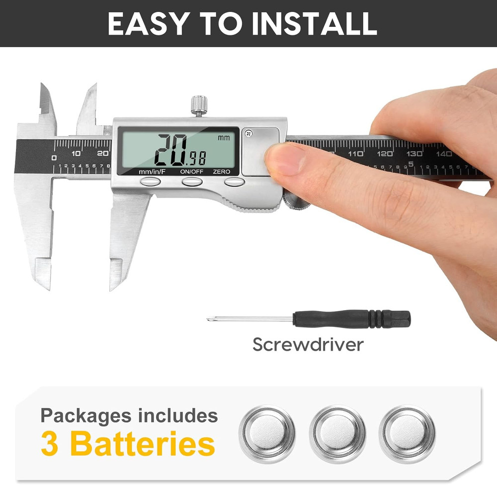Digital Caliper Measuring Tool, 6 Inch Caliper Tool with Large LCD Screen, Easy