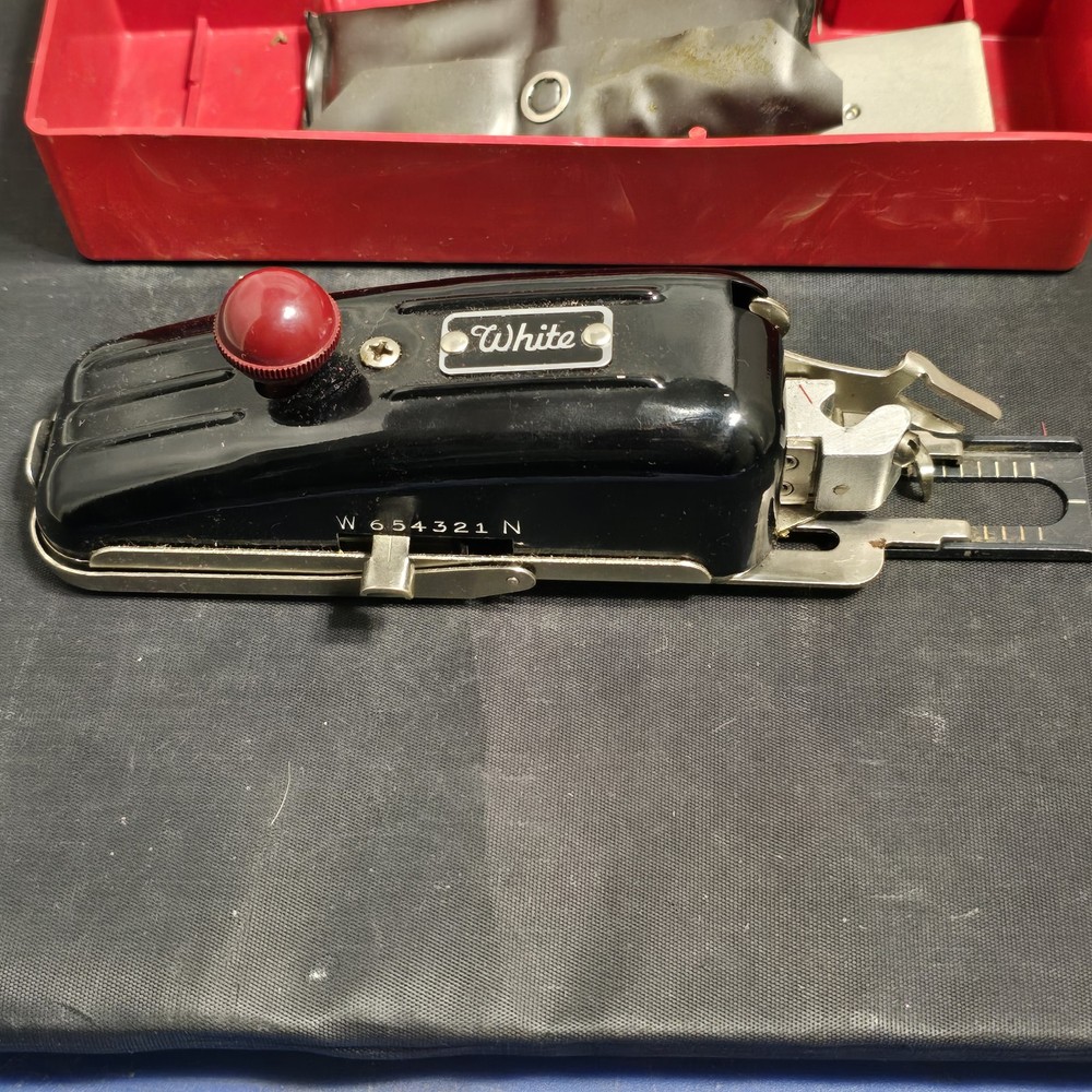 Vintage White Magic Key Buttonholer Sewing Machine Attachment Red Case With Keys