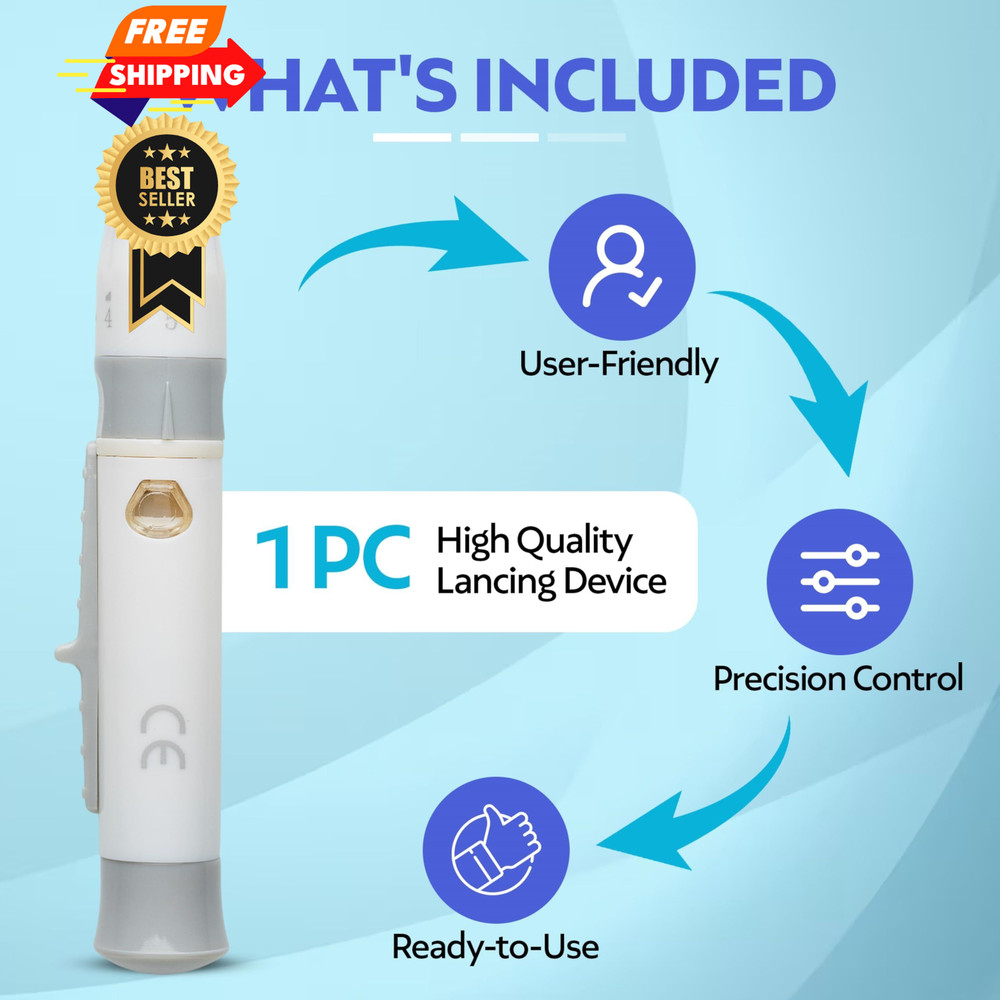 One Step Lancing Device Pen, 5 Depth Settings, Less Pain Design, Blood...