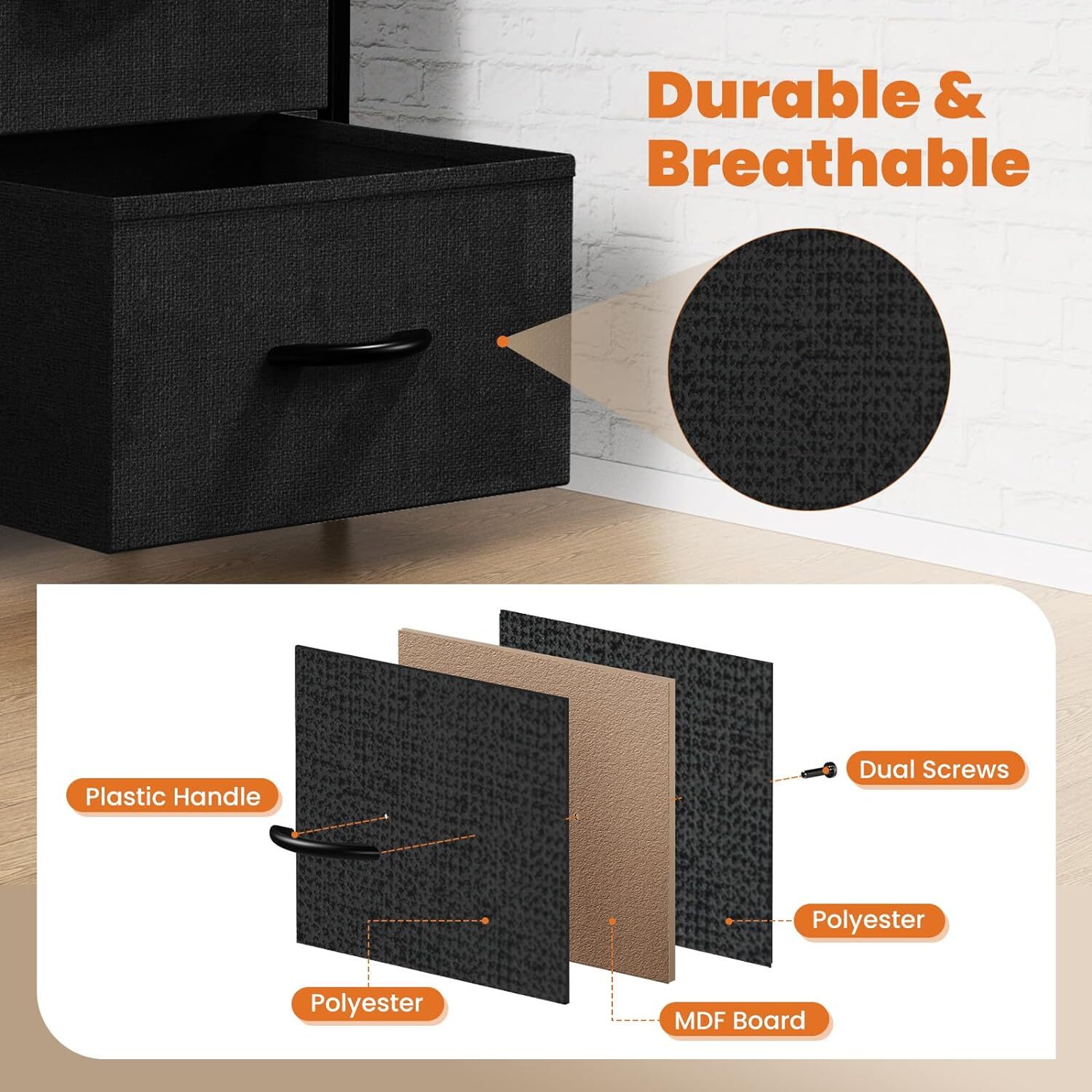 Nightstand with 2 Fabric Drawers Small Dresser Bedroom Living Room Furniture