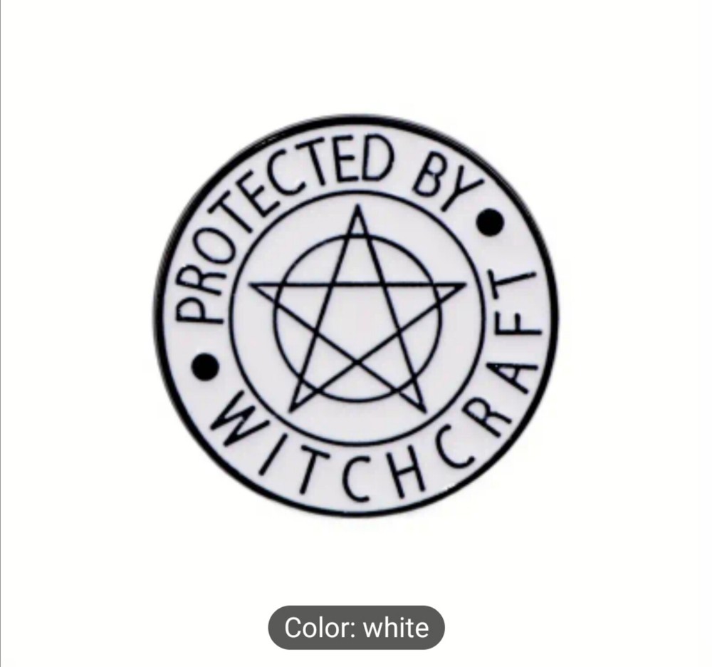 Protected By Witchcraft Pentagram Witch Hippie Brooch Hat/Lapel Pin