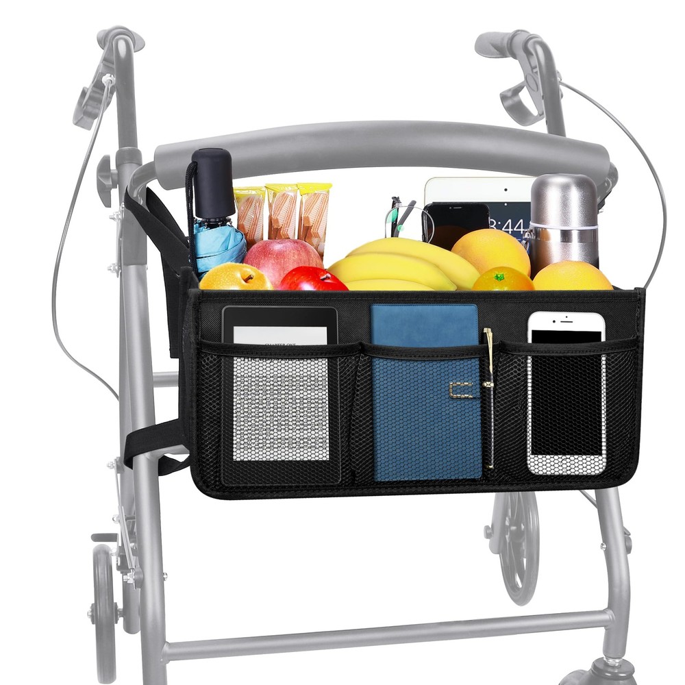 Dotday Rollator Basket, Walker Bag with Cup Holder, Folding Black