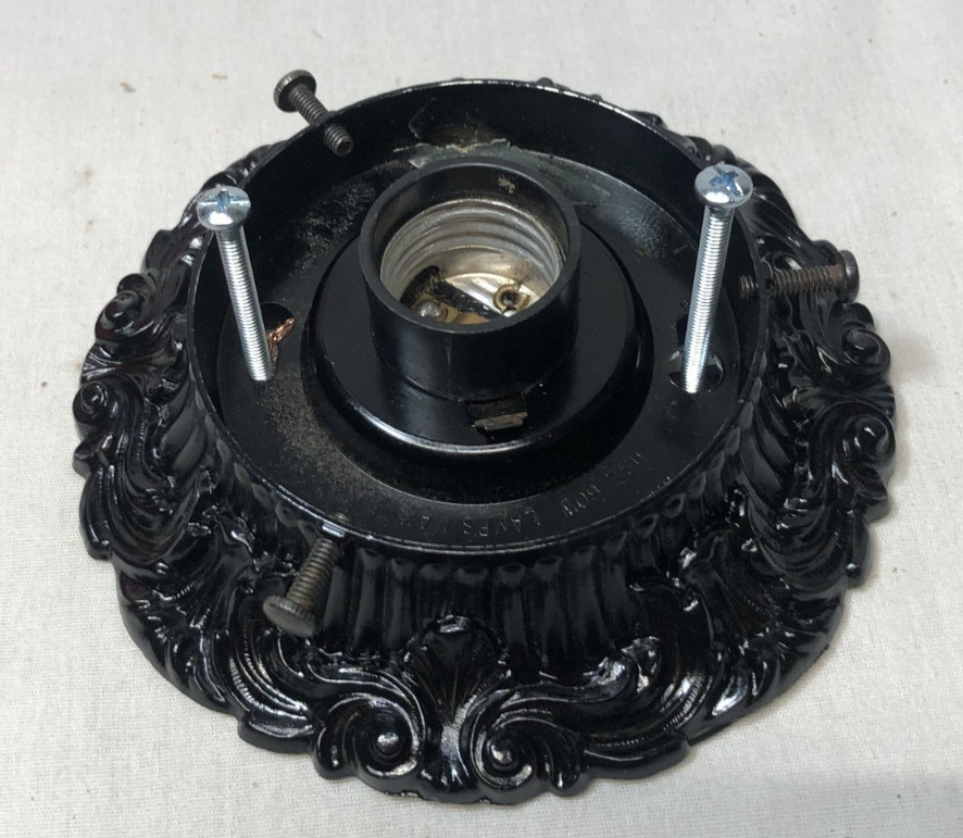 Antique Exit Glass Globe Vtg Ceiling Light Fixture Flush Frosted Art USA #L31