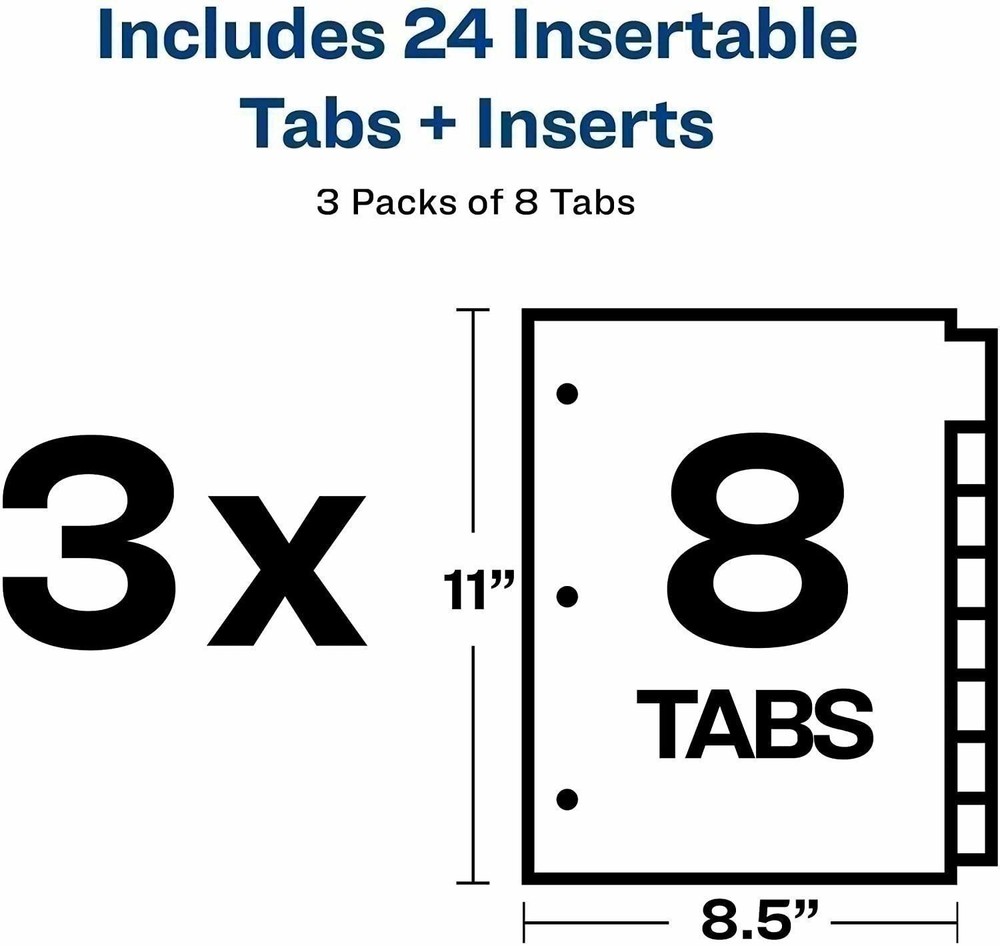 Avery 8-Tab Plastic Binder Dividers with Pockets, Insertable Multicolor 3 sets