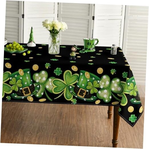 St. Patrick's Day Tablecloth 60×120 Inch, 60" x 120" (Rectangular) Black