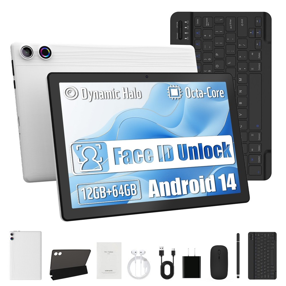 10.1 inch Android 14 Tablets HD Touchscreen Octa-Core 10+64GB Dual Camera