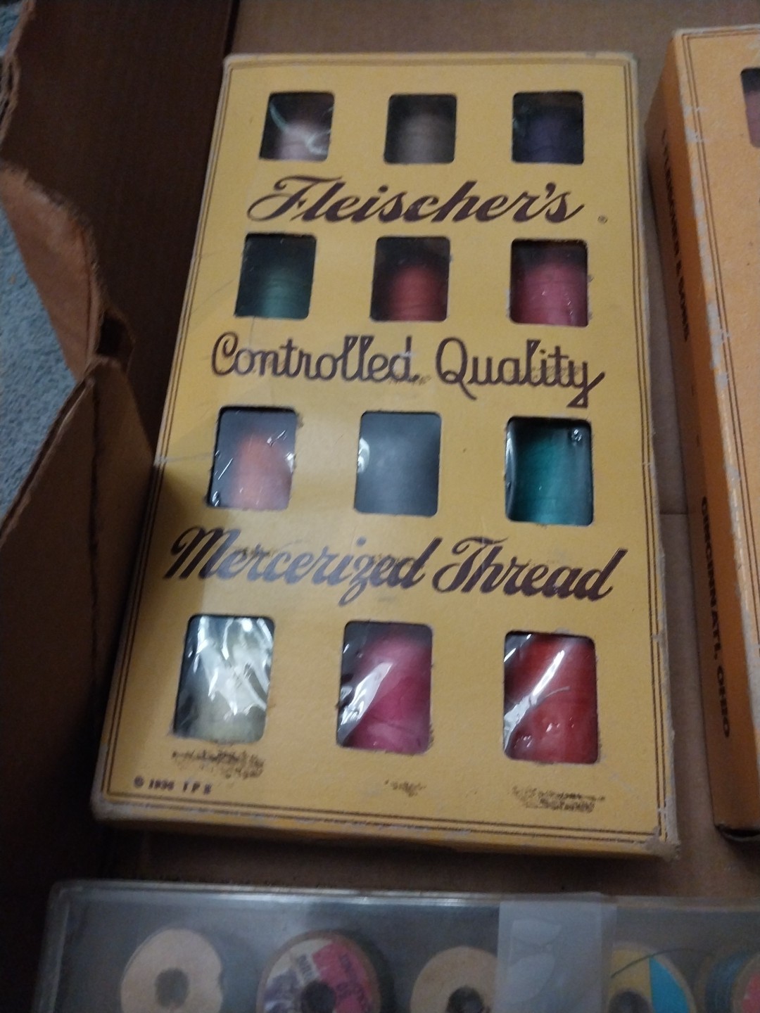 Vintage Fleischers Controlled Mercerized Thread New And Used Box Dated 1936