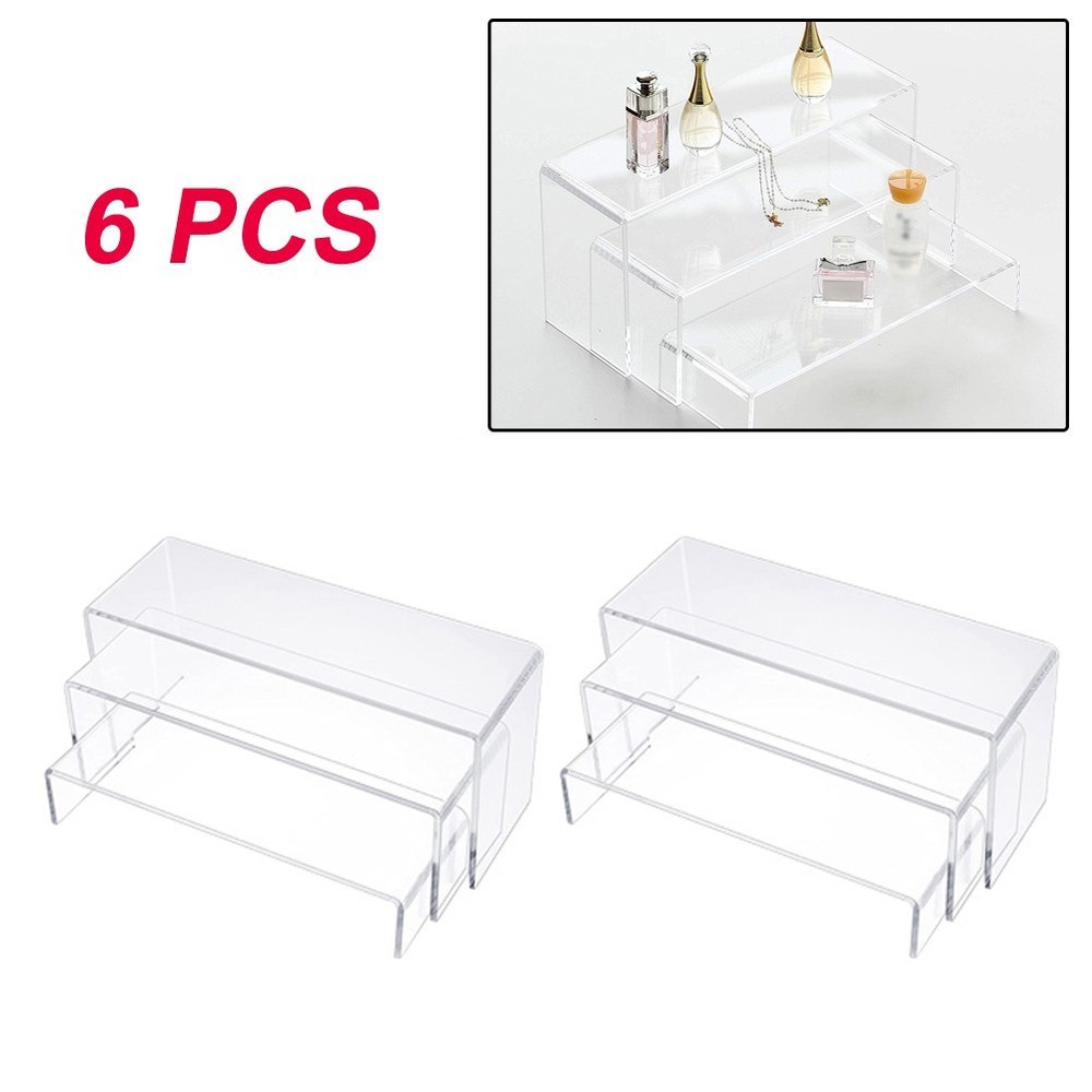 Display Stand Shelf Holder Rectangle Risers Transparent Trophies 3 Tier