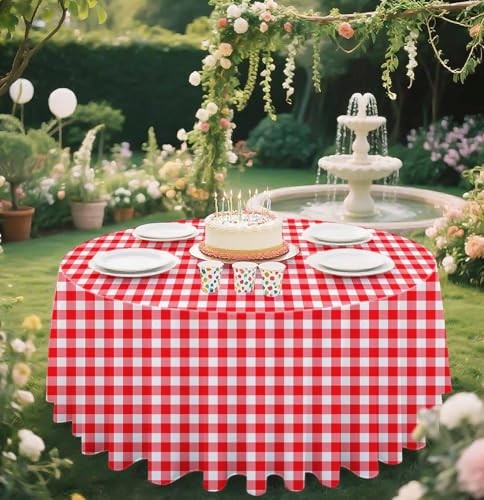 2 Pack Red Gingham Tablecloth Round 2 PACK 84inch Red Gingham Round Tablecloth