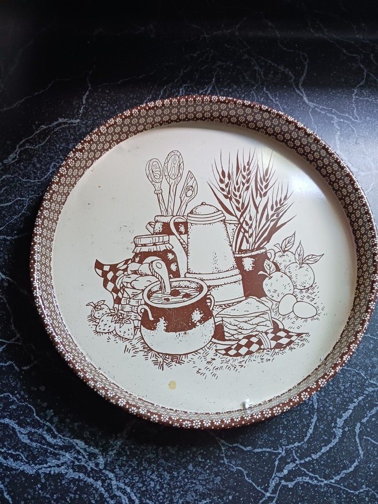 Tin Circle Tray Kitchen Decor White And Brown