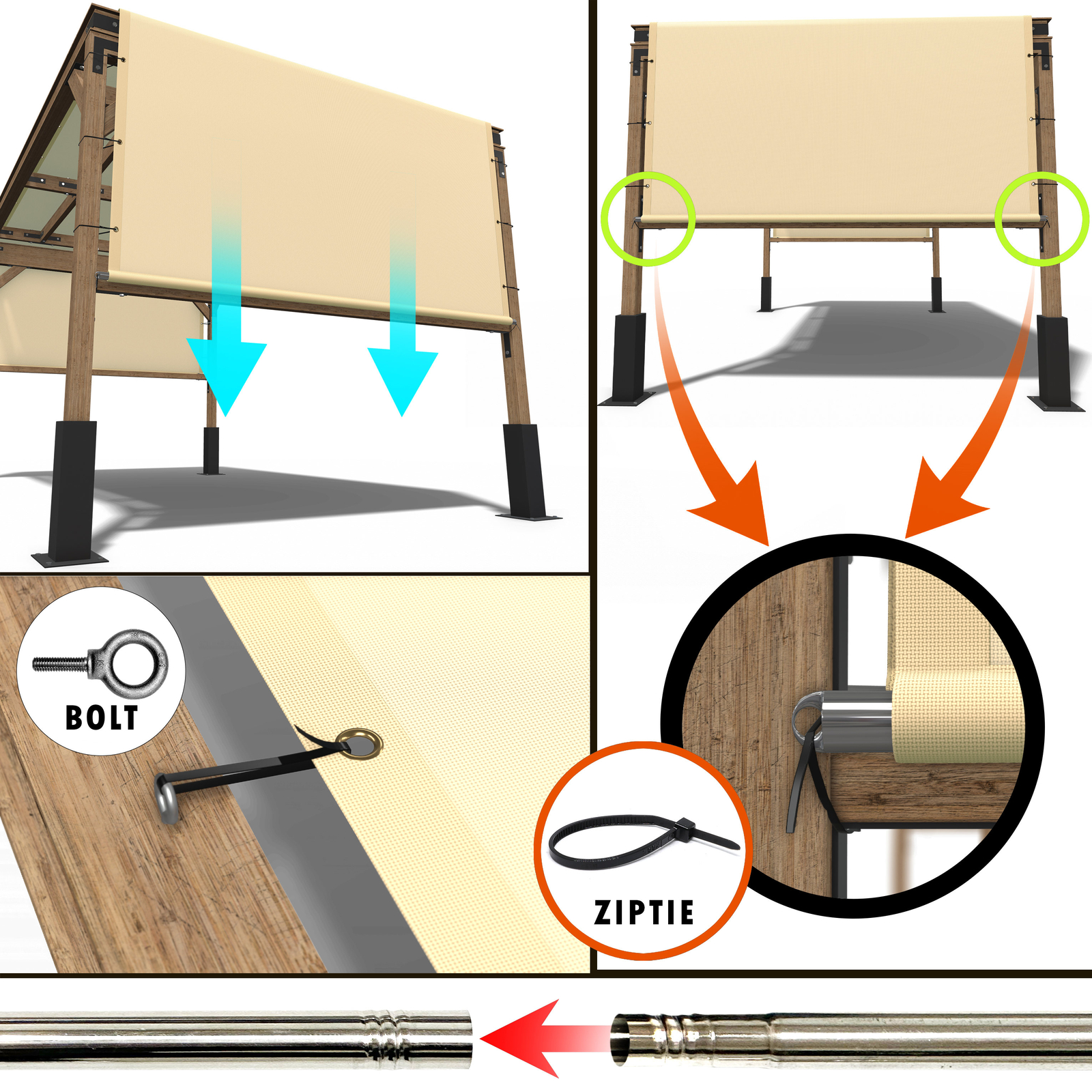 ColourTree Waterproof Pergola Sun Shade Replacement Canopy, Rainbow