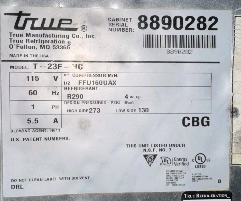 True Model T-23f-hc Standing Freezer
