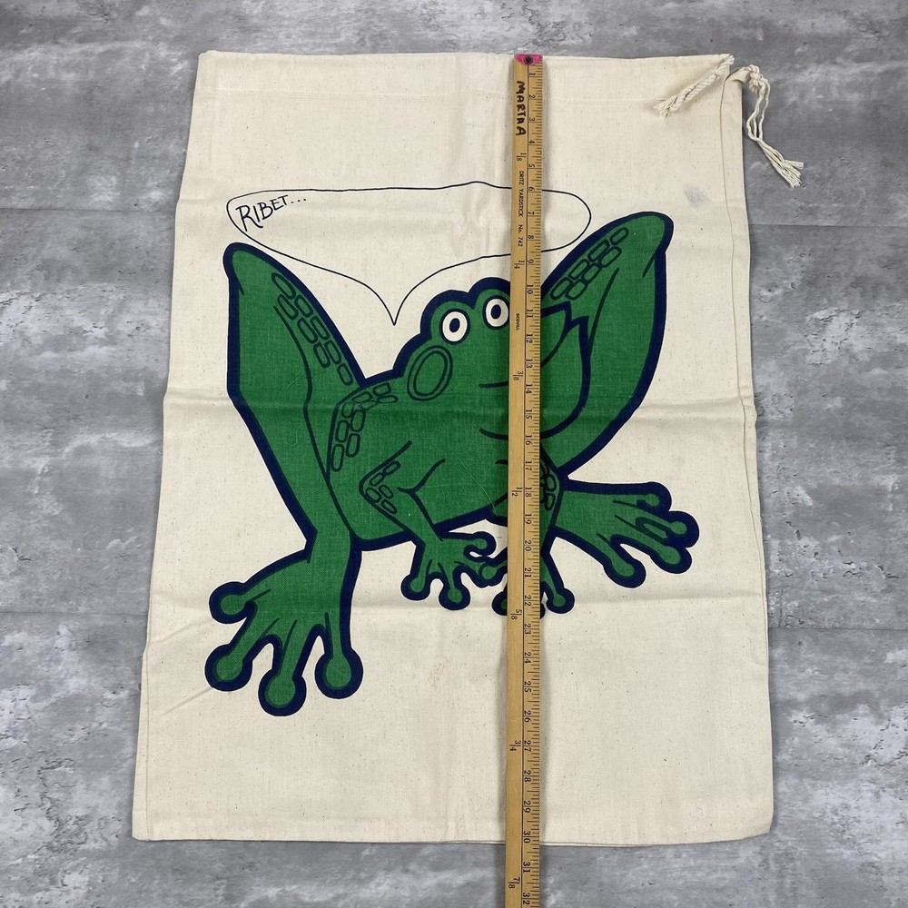 vintage Frog canvas laundry sack bag drawstring ribet
