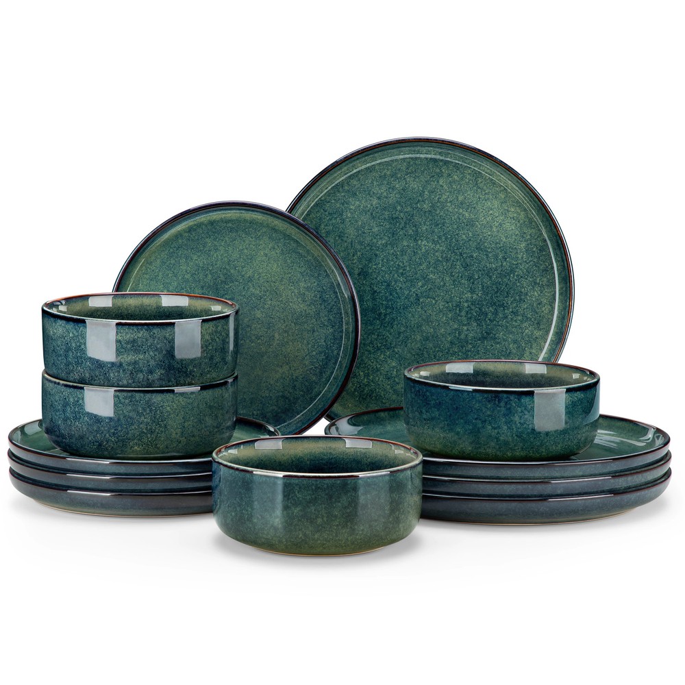 18/36 Piece Green Reactive Glaze Dinnerware Set Scratch Resistant Stoneware Set