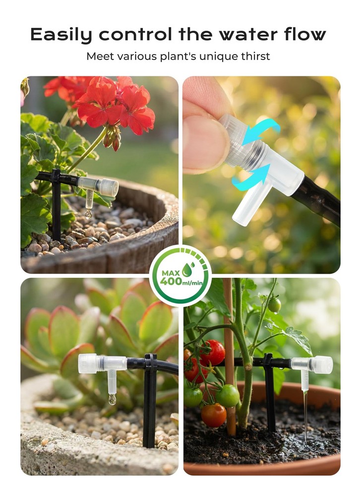 Solar Drip Irrigation System, USB Charging, 49FT, Automatic Plant Watering