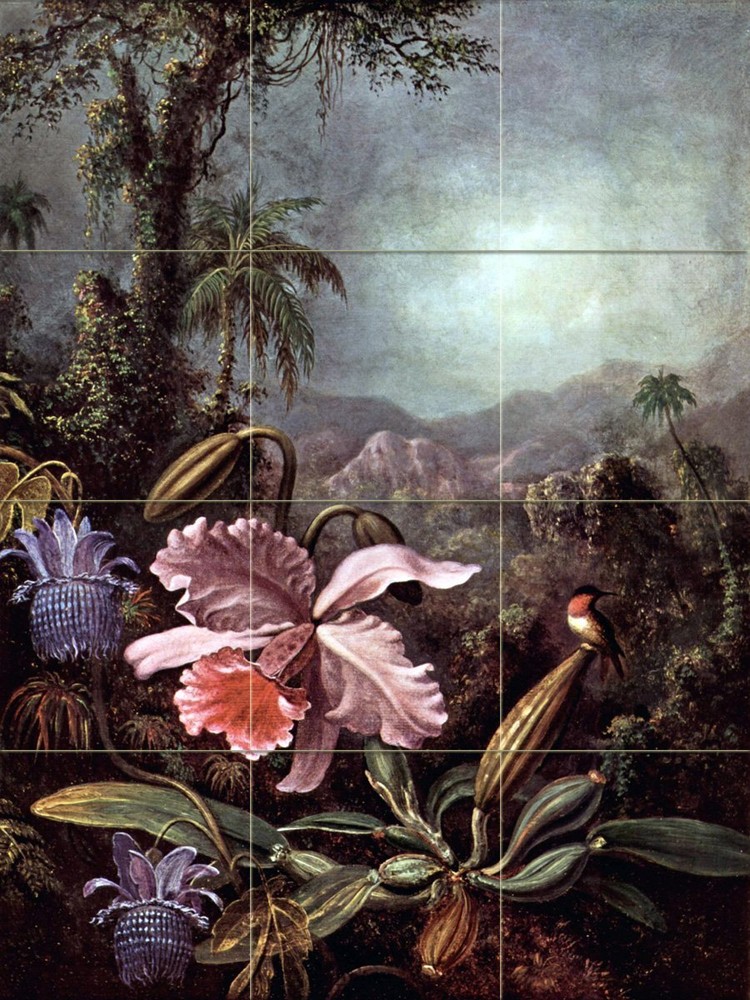 Orchid and Hummingbird Tile Mural Kitchen Bathroom Backsplash Marble Ceramic