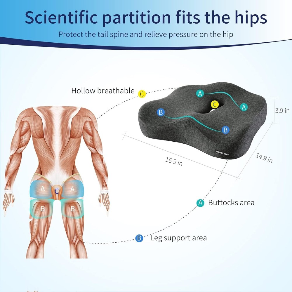 Memory Foam Seat Cushion for Sciatica & Back Pain Relief – U-Shaped Design
