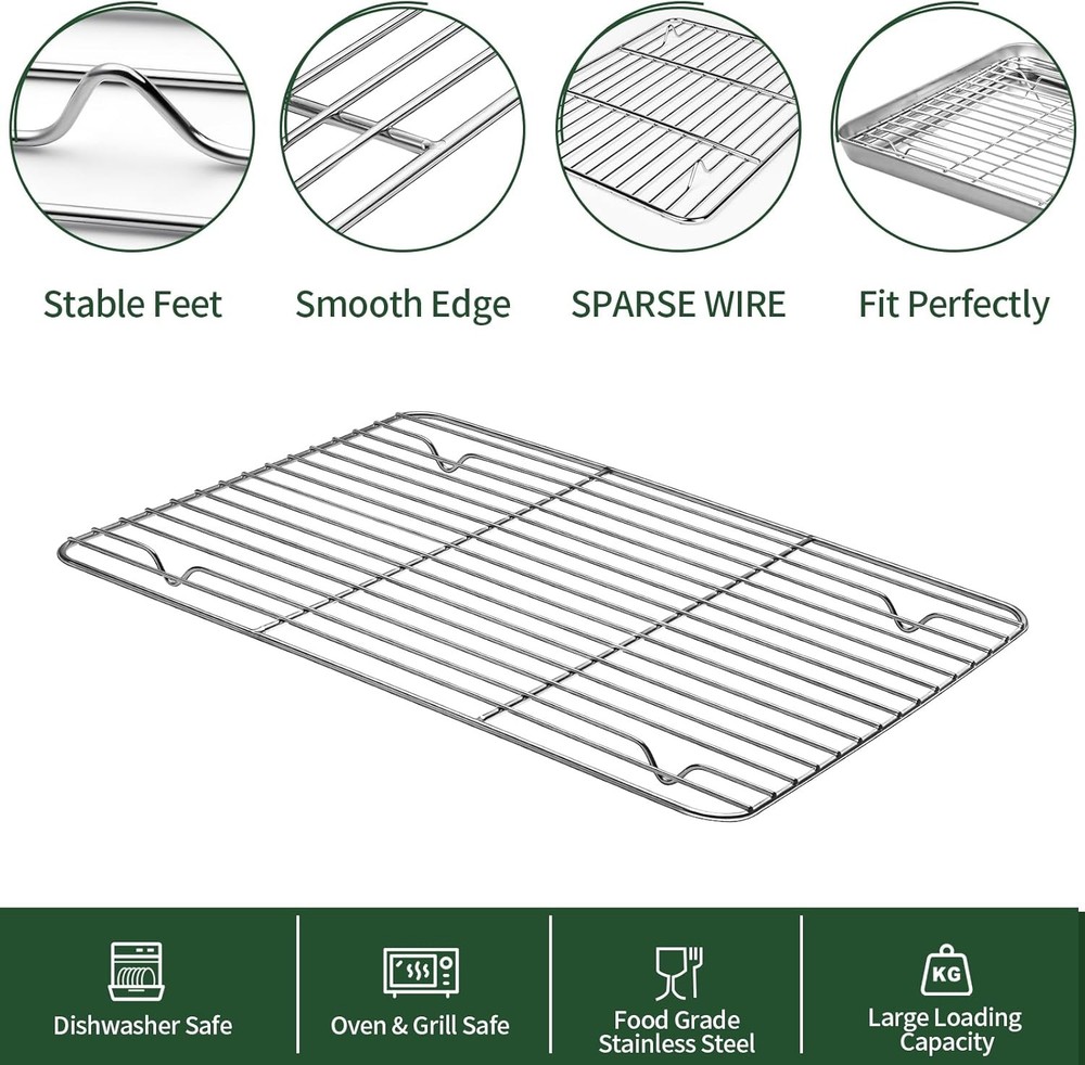 Baking Sheet & Cooling Rack Set 2 Baking Pans 2 Baking Racks Stainless Steel