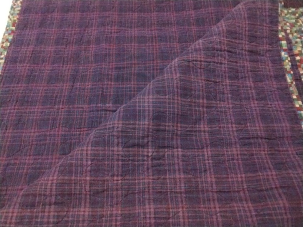 Patchwork Quilt 46"X52", Square Deep Colors Strip, Checkered, Denim, Plaid, Nice