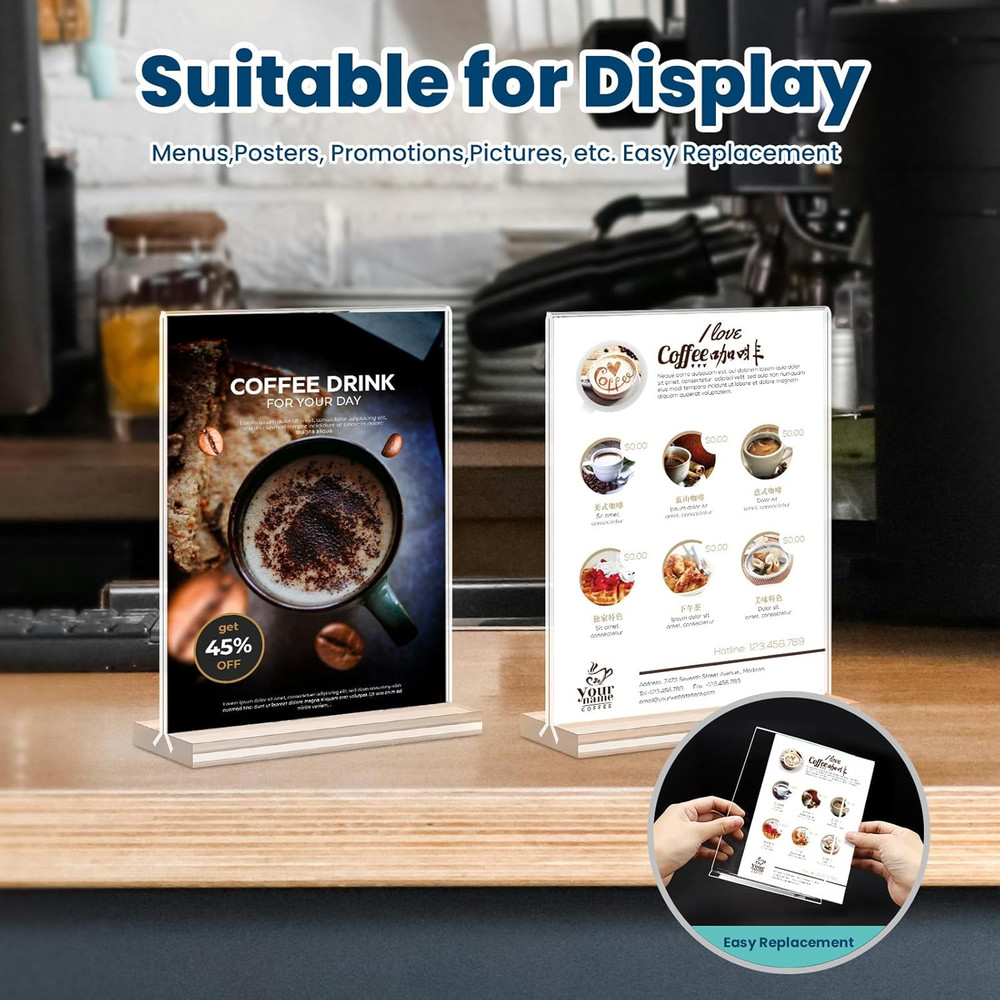 Acrylic Sign Holder, 5X7, 15 Pack Vertical Clear Table Menu Display, Double Side
