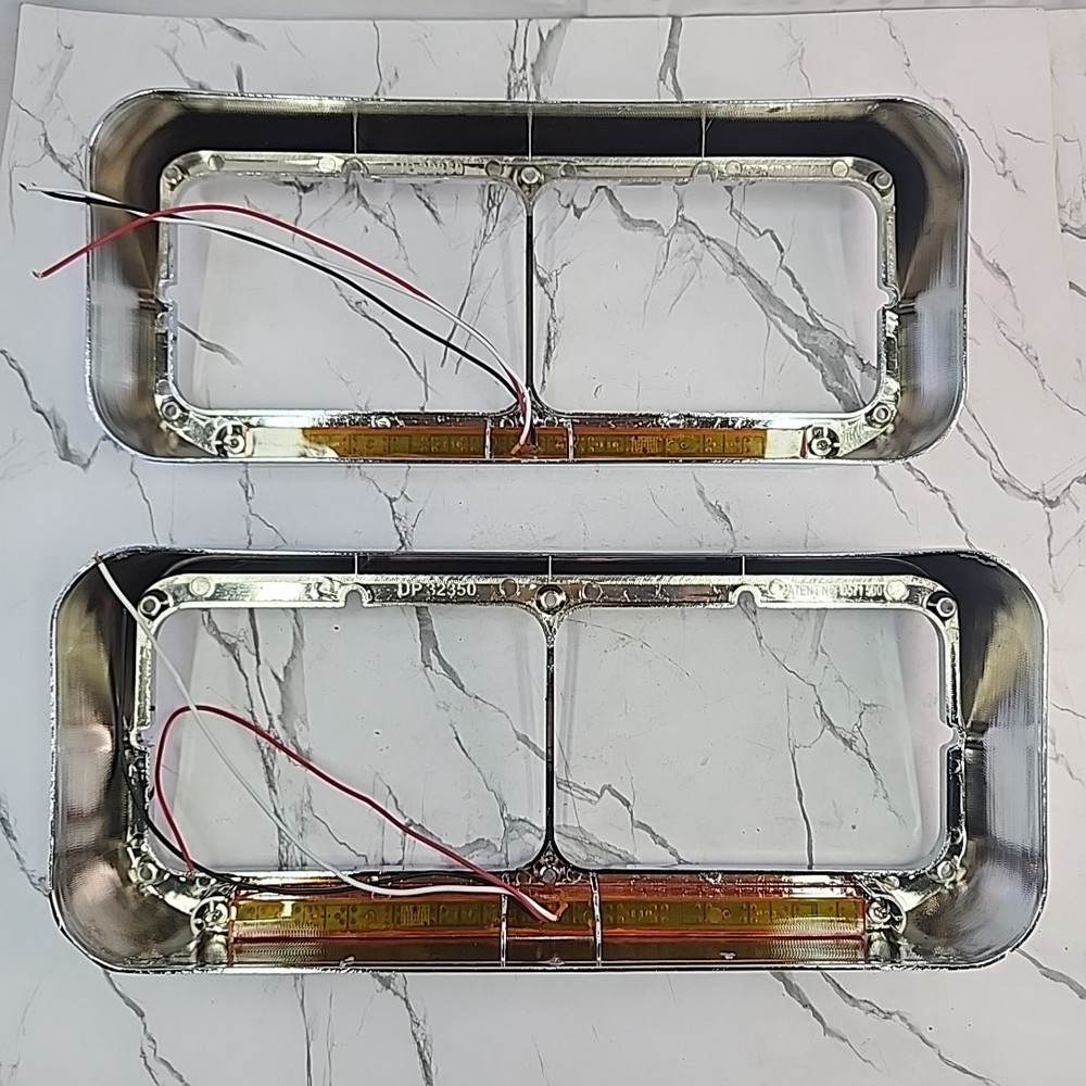 2x Partsam Polished Silver Plastic Headlight Bezel w 12" Amber LED Light Strip