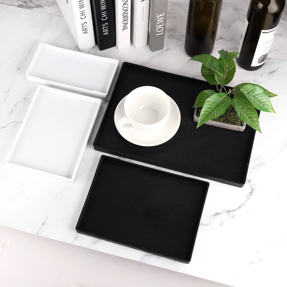 3Pcs 7"x10" Small White Mini Tray Plastic Rectangular Wooden Serving Tray White