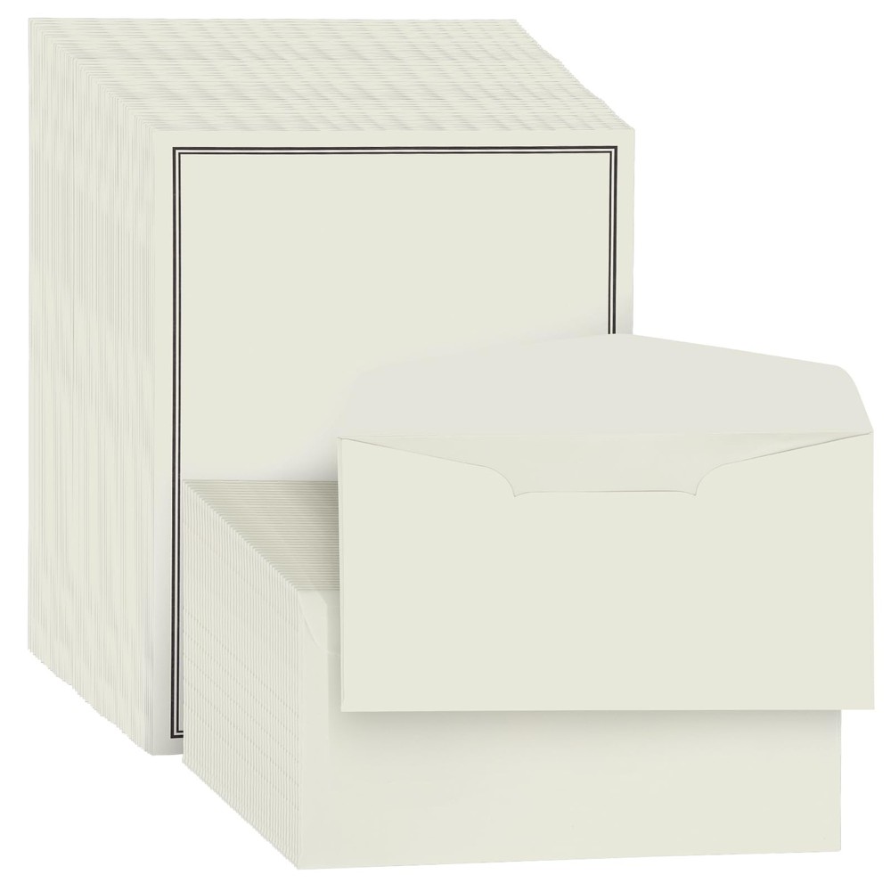 Letter Writing Set 72 Pcs, 48 Paper Sheets 24 Envelopes, Black Edge