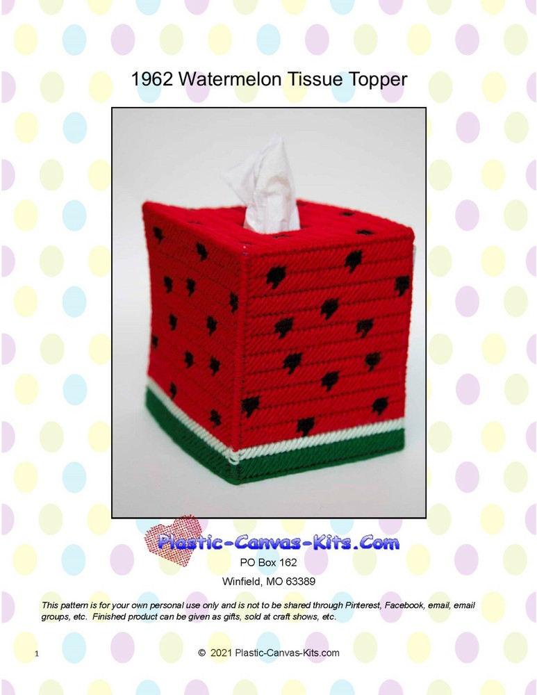 Watermelon Tissue Topper Plastic Canvas Pattern or Kit