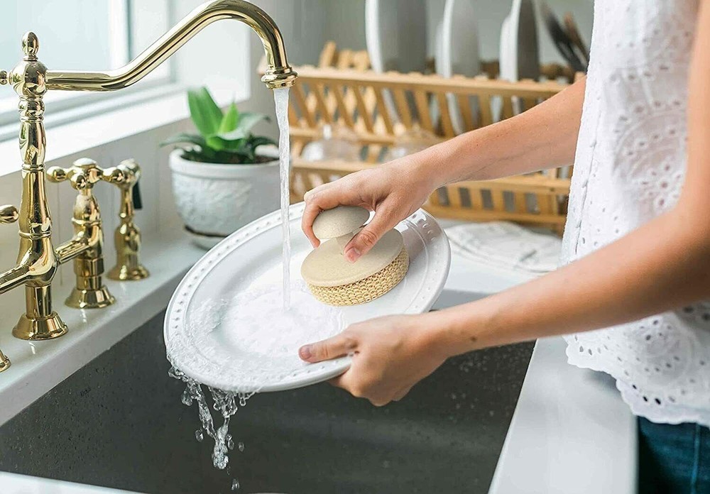 Eco Sponge and Scrub Set Interchangeable Cleaning 3pc Unit with Handle Kitchen