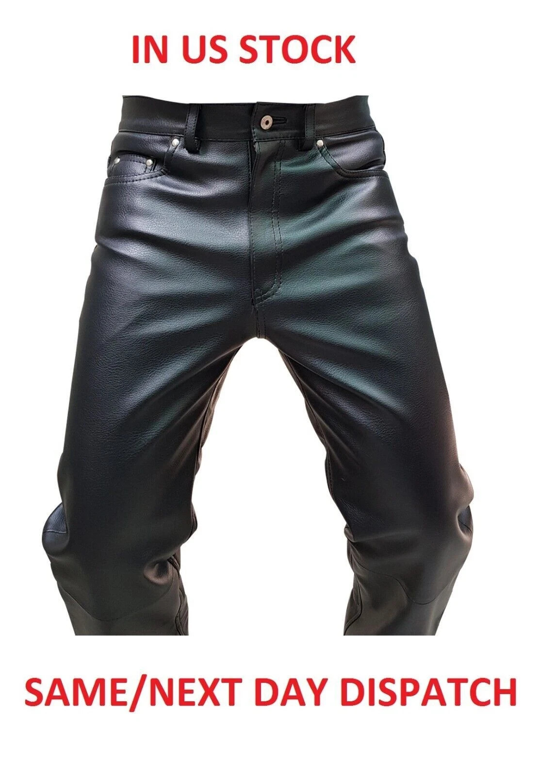 Mens Biker Jeans Real Black Or Cow Leather Sleek And Sexy 501 Style Pants New