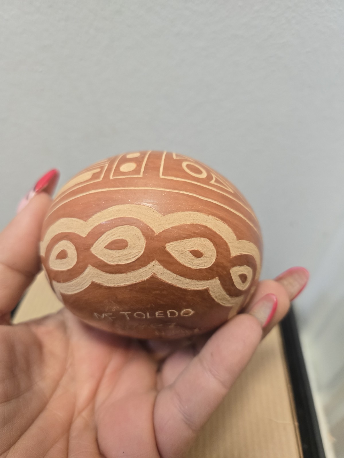 Hand Etched Design Pot Signed MF Toledo (Jemez N. Mexico)