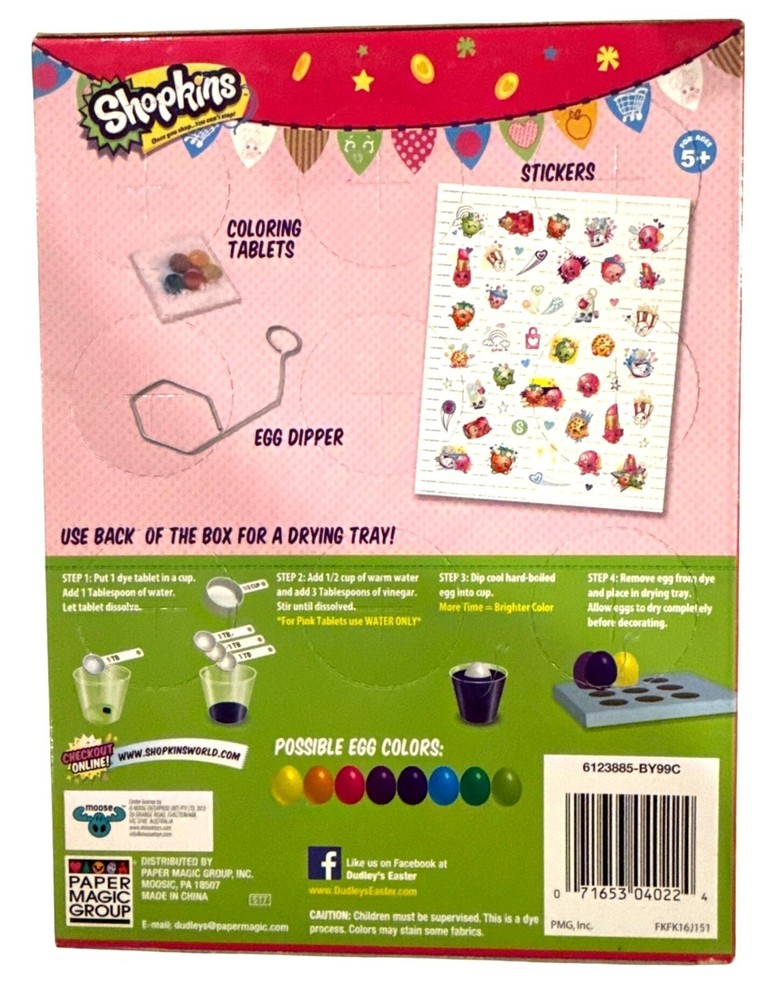 SHOPKINS Easter Egg Decorating Kit Set Coloring Tablets + Stickers+ Drying tray+
