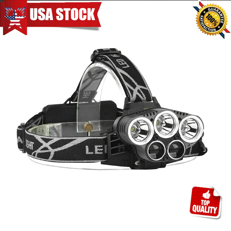 COB LED Headlamp USB Rechargeable Headlight 8 Modes Head Torch 5LEDs