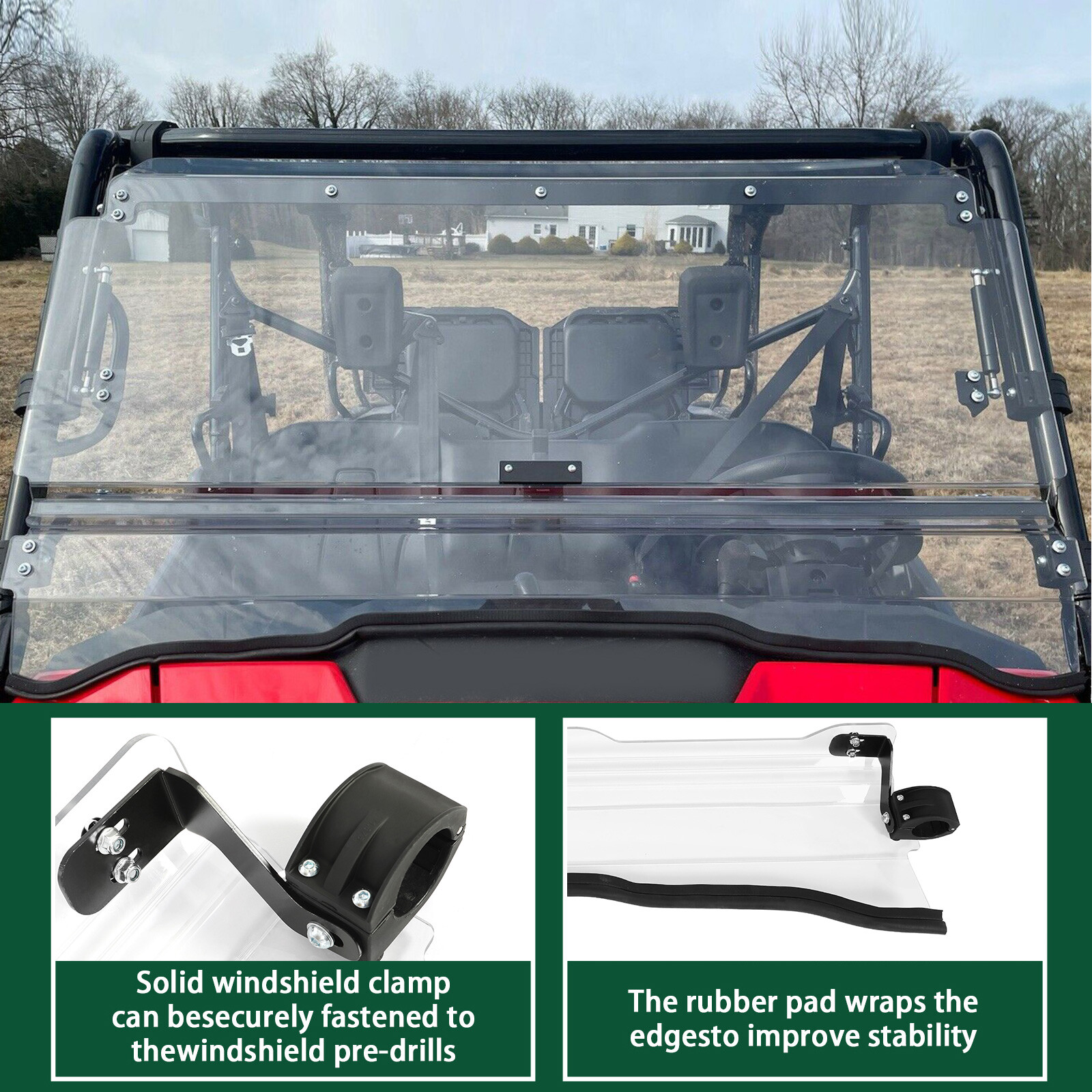 For Honda Pioneer 1000 /1000-5 UTV 3-IN-1 Flip Windshield 2016-24 w/Gas Spring