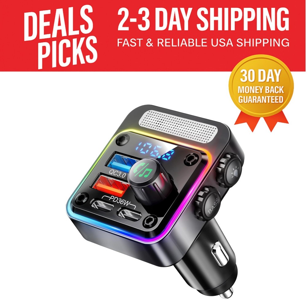 4-Port Fast Charging Bluetooth Car Adapter: Hands-Free Calling & Deep Bass Sound
