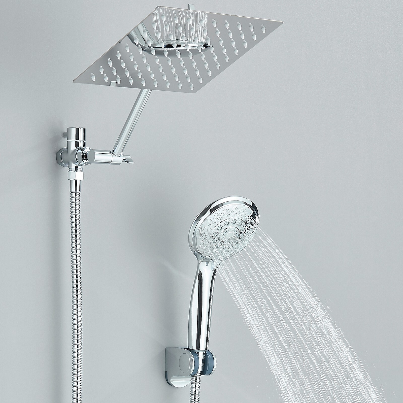 Chrome 8"Rain Shower Head with Handheld Spray Combo High Pressure Adjustable Arm