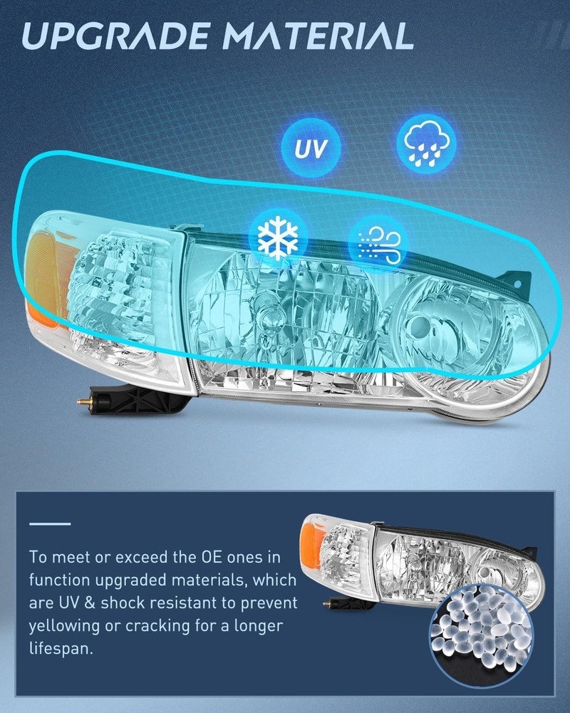 Headlight Assembly Compatible with 2001 2002 Toyota Corolla Replacement Headlam