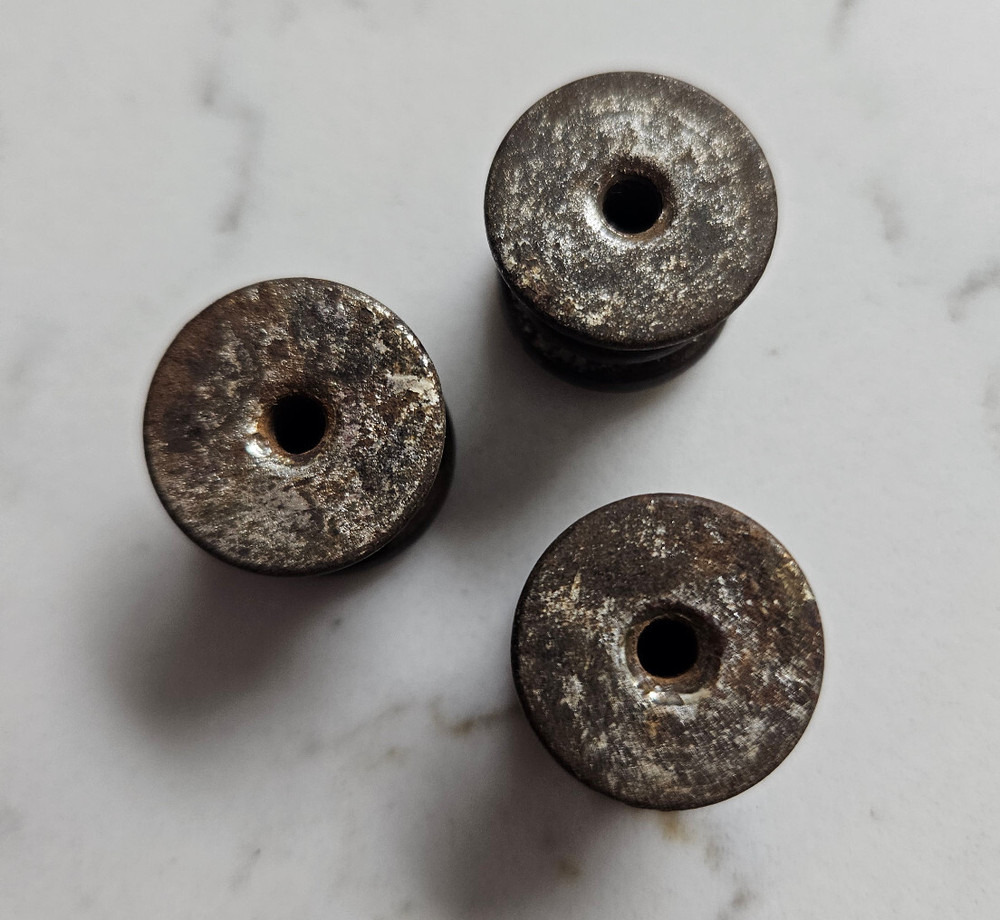 3 Antique Steel Ribbed Knobs 5/8" x 5/8"